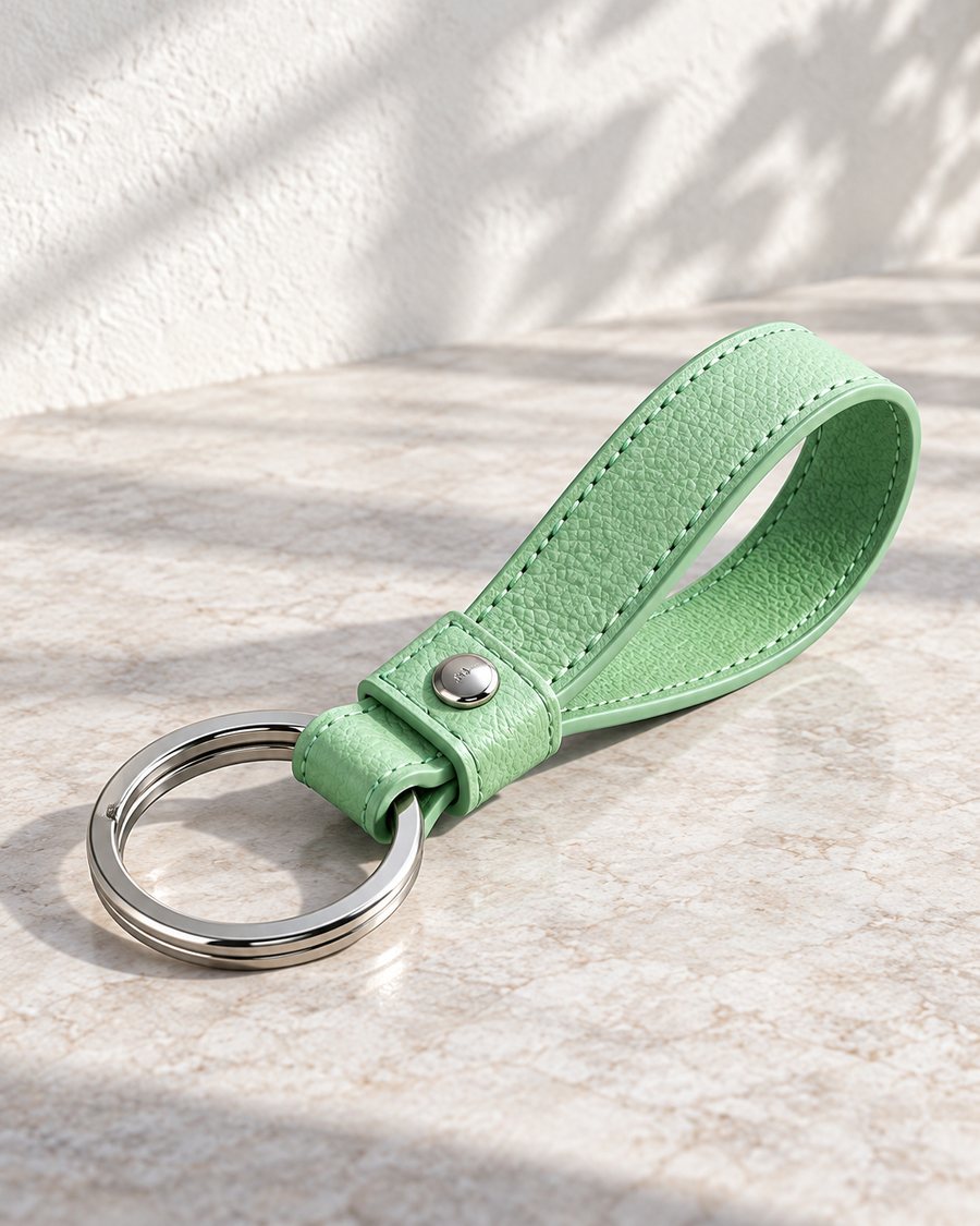 Green leather key ring