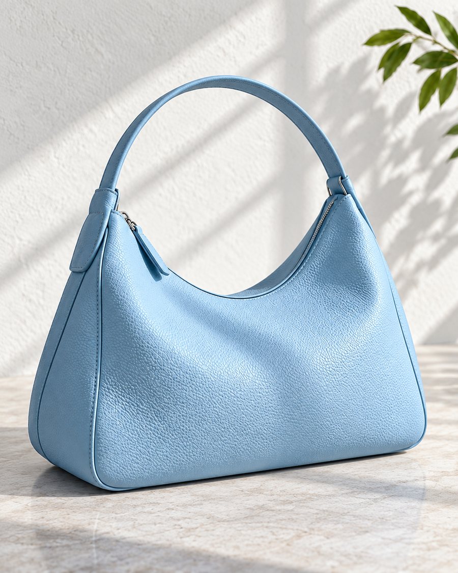 Light blue leather shoulder bag
