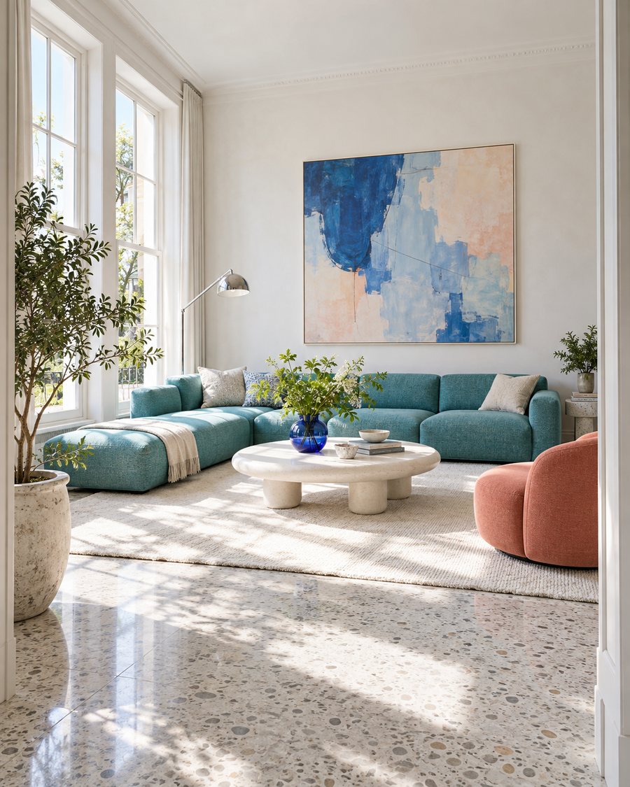 General view of the bright living room