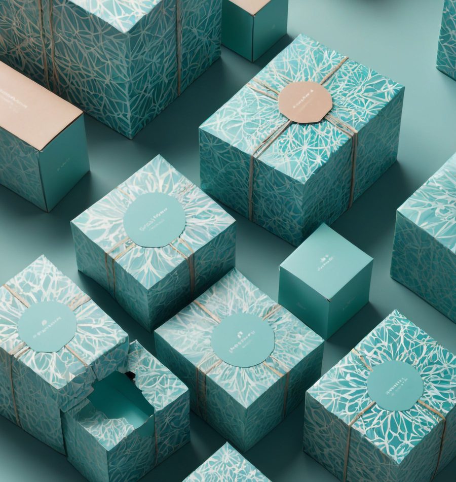 Turquoise-patterned custom branded gift boxes